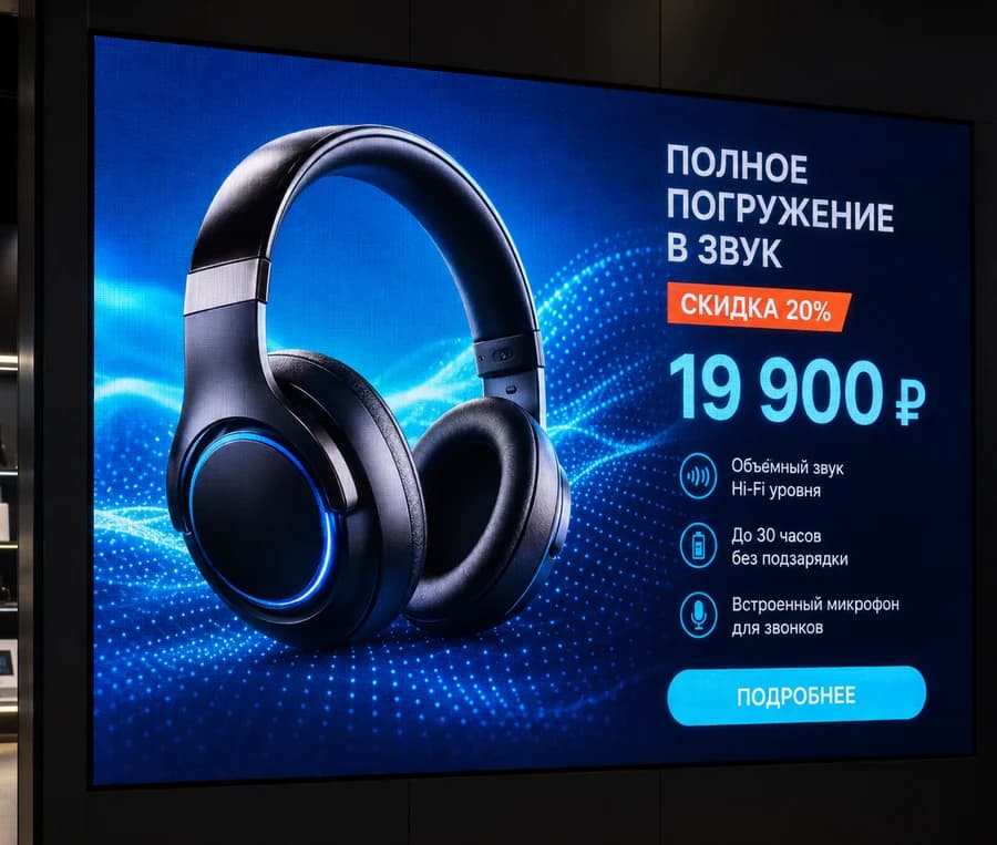 Интерьерный LED-экран в коммерческом пространстве